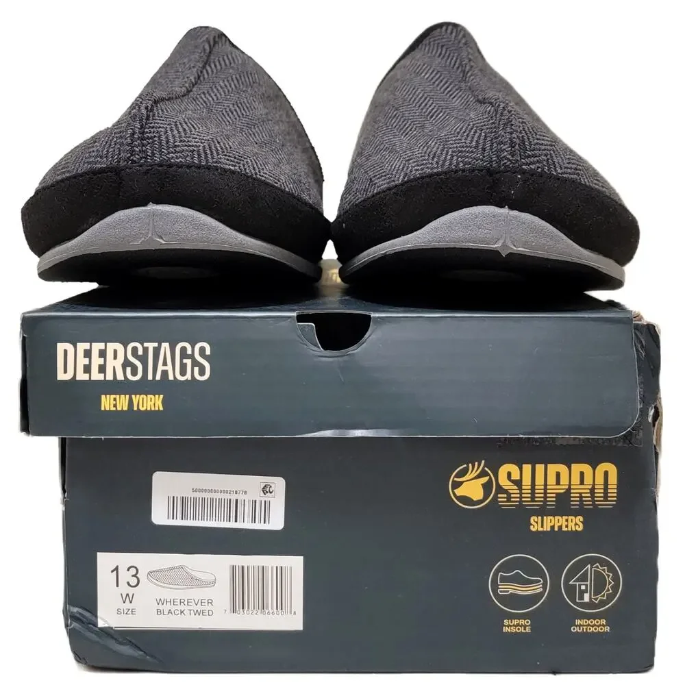 Deer Stags Men Slip On Mule Slippers Wherever Size US 13W Black Tweed